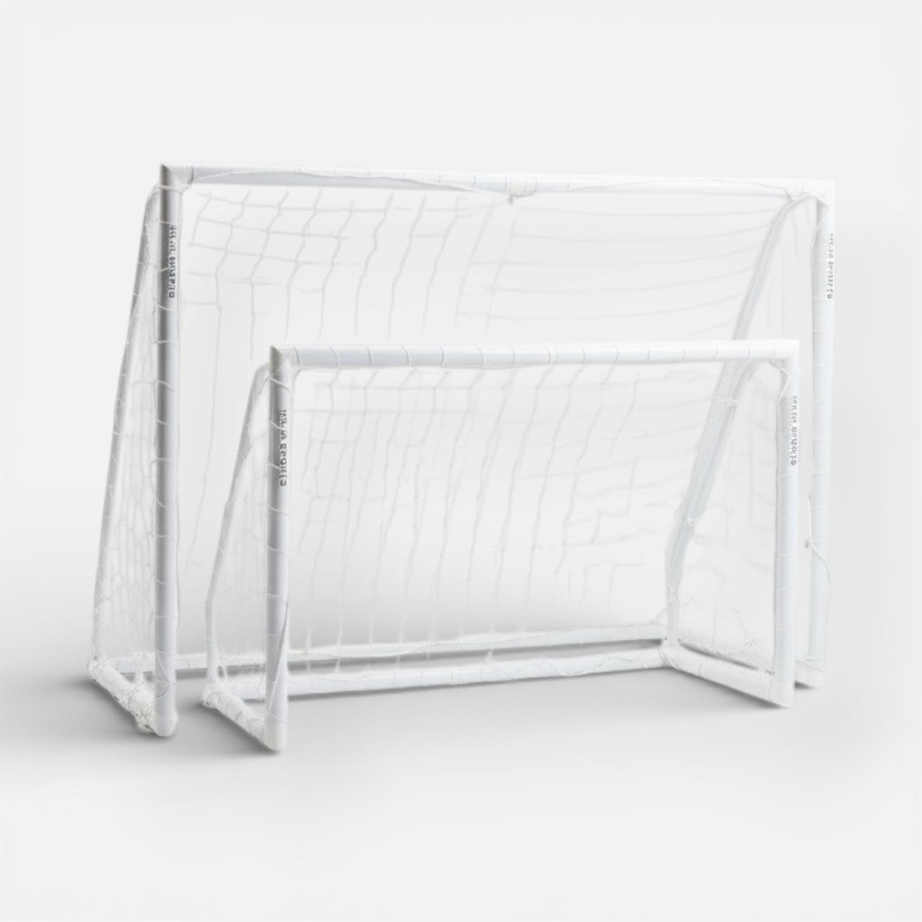 HAJA Sports white PVC Pro Model soccer goals, two sizes available for training and everyday play.