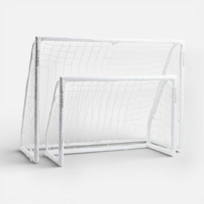 HAJA Sports white PVC Pro Model soccer goals, two sizes available for training and everyday play.